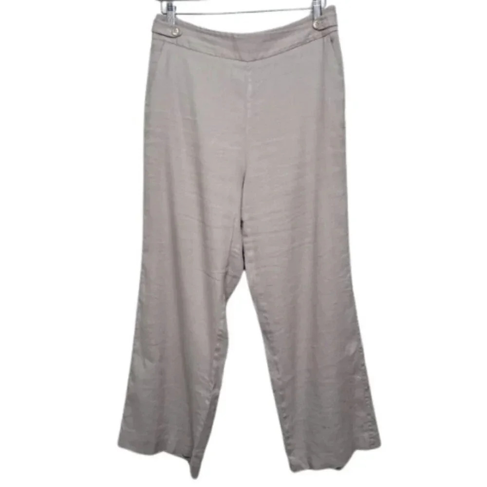 Talbots Womens 10P Natural Linen  High Waist Wide Leg Trouser